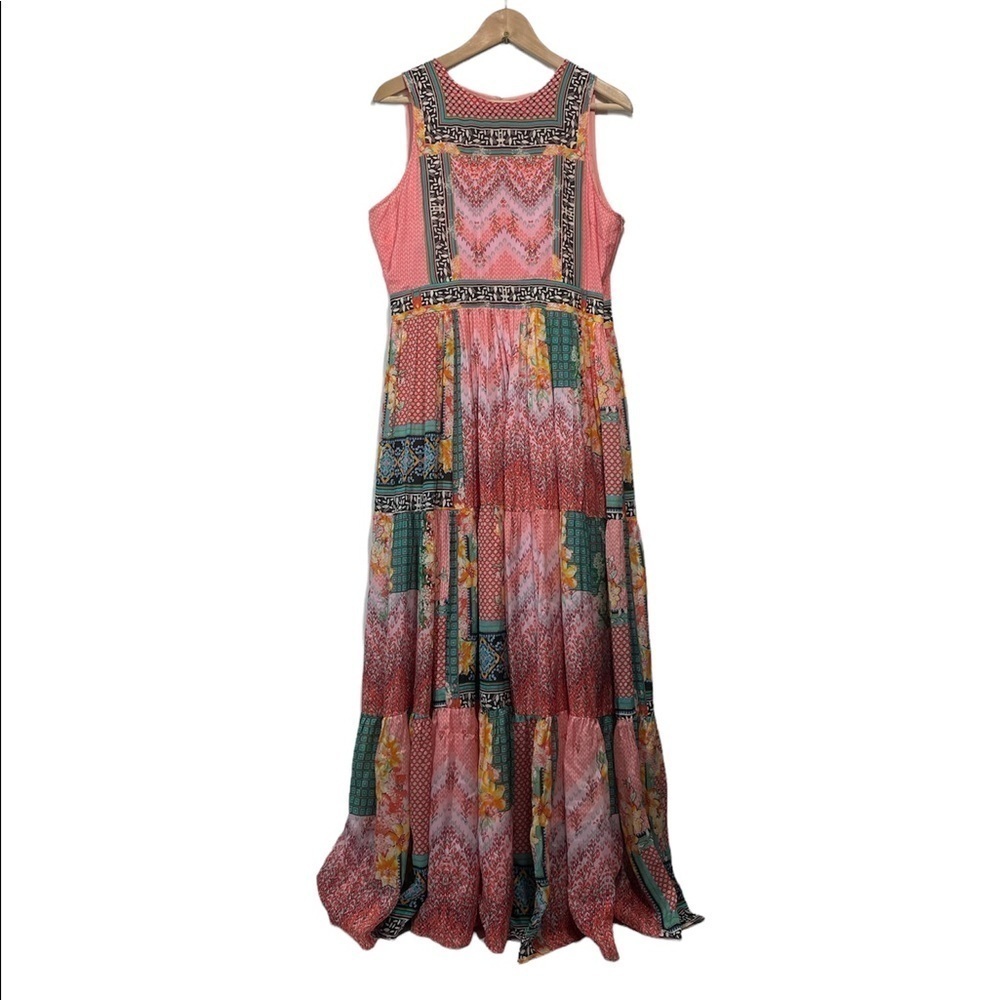 Anthropologie maxi dress panel pattern beaded M454